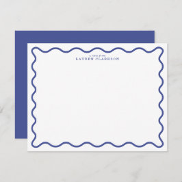 Royal Blue Modern Wavy Border Note Card Kaart