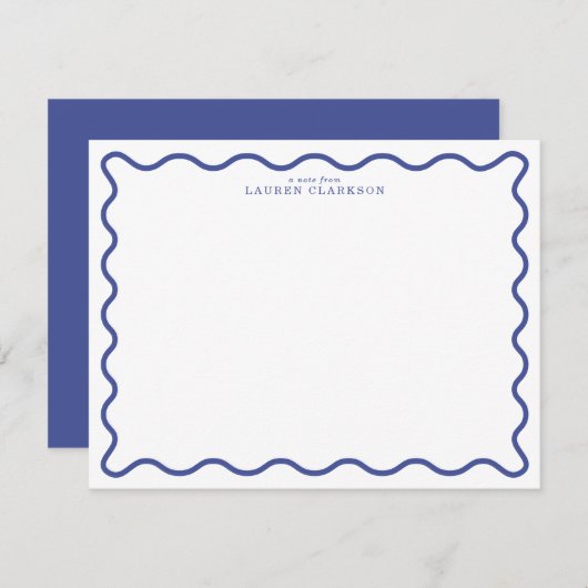 Royal Blue Modern Wavy Border Note Card Kaart (Voorkant / Achterkant)
