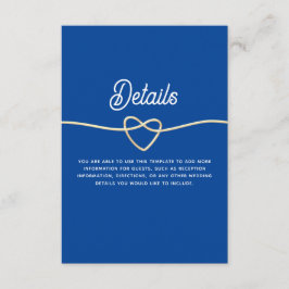 Royal Blue Moderne bruiloft Details Informatiekaartje