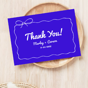 Royal Blue Moderne Hand Geletterde grillige bruilo Bedankkaart