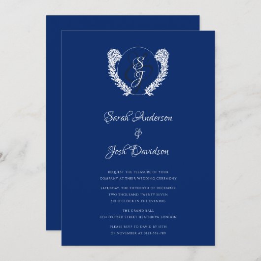 Royal Blue  Monogram Classic Kaart (Voorkant / Achterkant)