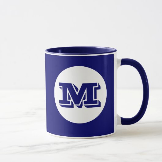 Royal Blue Monogram Custom Printed Coffee Mok (Rechts)