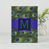 Royal Blue Monogram Peacock Kaart (Staand voorkant)
