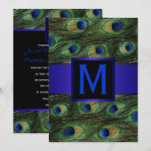 Royal Blue Monogram Peacock Kaart (Voorkant / Achterkant)
