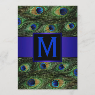 Royal Blue Monogram Peacock Kaart