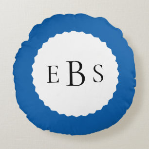 Royal Blue Monogram Round Pillow Rond Kussen