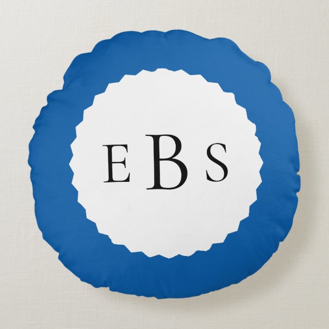 Royal Blue Monogram Round Pillow Rond Kussen (Voorkant)