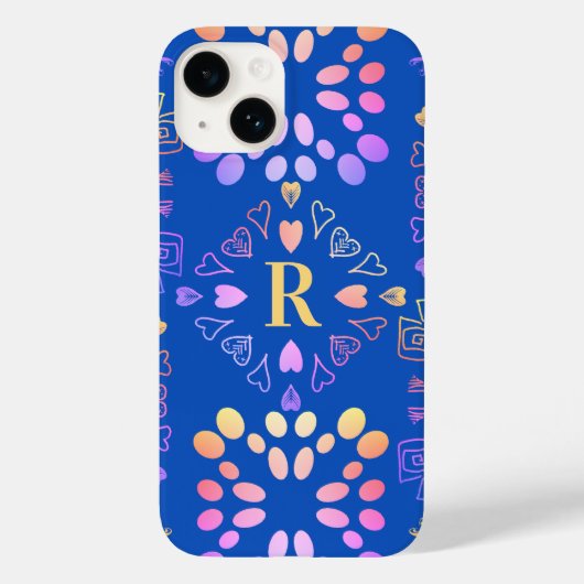 Royal Blue Monogram Roze Lila Patroon Case-Mate iPhone Case (Achterkant)