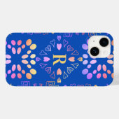 Royal Blue Monogram Roze Lila Patroon Case-Mate iPhone Case (Achterkant (horizontaal))