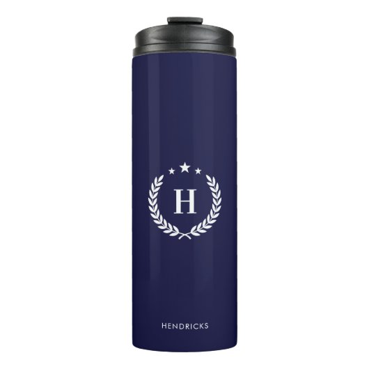 Royal Blue Monogram Stylish Modern Minimalist Thermosbeker (Voorkant)