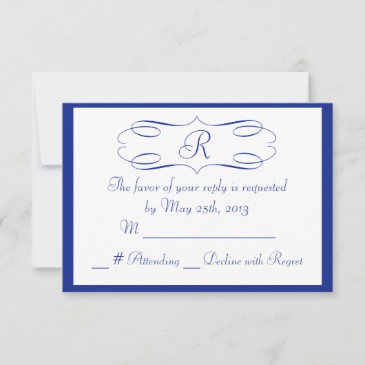 Royal Blue Monogram Wedding RSVP Kaart (Voorkant)