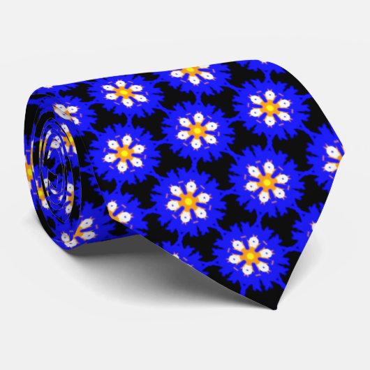 Royal Blue Morning Glory  Floral Pattern Stropdas (Opgerold)
