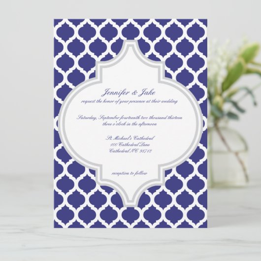 Royal Blue Moroccan Wedding Invitations Kaart (Staand voorkant)