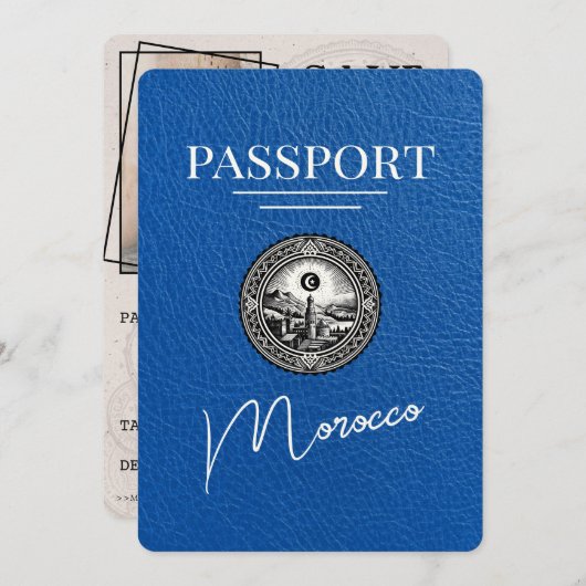 Royal Blue Morocco Passport Bewaar de datum Save The Date (Voorkant / Achterkant)