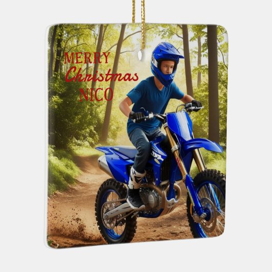 Royal Blue Motorcross Enthusiast Christmas Ornamen Keramisch Ornament (Rechts)