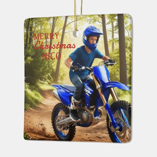 Royal Blue Motorcross Enthusiast Christmas Ornamen Keramisch Ornament (Links)