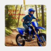 Royal Blue Motorcross Enthusiast Christmas Ornamen Keramisch Ornament (Voorkant)