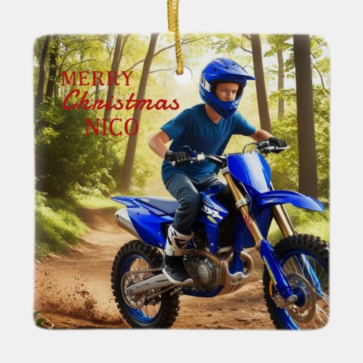 Royal Blue Motorcross Enthusiast Christmas Ornamen Keramisch Ornament (Voorkant)