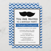 Royal Blue Mustache Chevron Birthday Party Kaart (Voorkant / Achterkant)