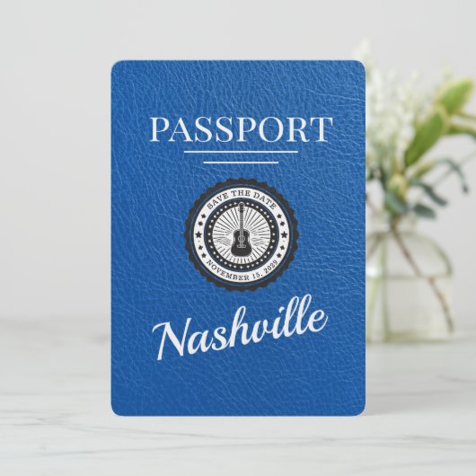 Royal Blue Nashville Passport Bewaar de datum Save The Date (Staand voorkant)