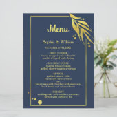 Royal Blue Navy Elegant Botanical Modern Wedding Programmakaart (Staand voorkant)