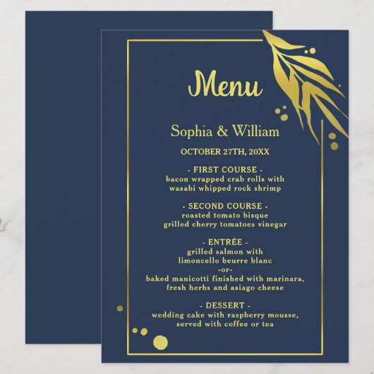 Royal Blue Navy Elegant Botanical Modern Wedding Programmakaart (Voorkant / Achterkant)