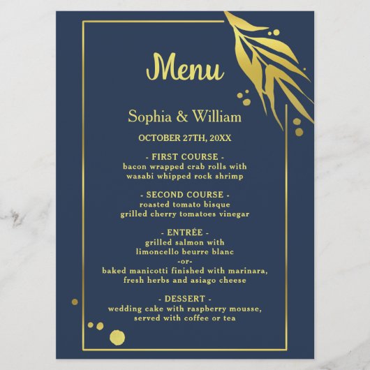 Royal Blue Navy Elegant Botanical Modern Wedding Programmakaart (Voorkant)