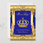 Royal Blue Navy Gold Crown Baby shower Kaart (Voorkant)