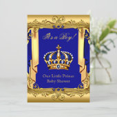Royal Blue Navy Gold Crown Baby shower Kaart (Staand voorkant)