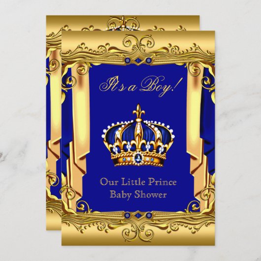 Royal Blue Navy Gold Crown Baby shower Kaart (Voorkant / Achterkant)