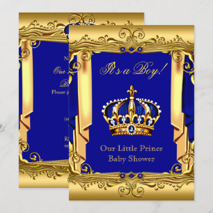Royal Blue Navy Gold Crown Baby shower Kaart