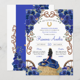 Royal Blue Navy Roos Charra Western Quinceañera Kaart