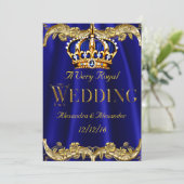 Royal Blue Navy Wedding Gold Crown 2 Kaart (Staand voorkant)