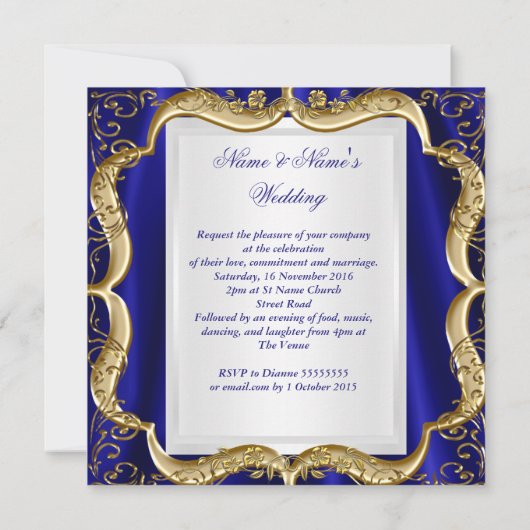 Royal Blue Navy Wedding Gold Crown 2 Kaart (Achterkant)