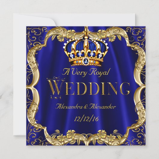 Royal Blue Navy Wedding Gold Crown 2 Kaart (Voorkant)