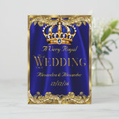 Royal Blue Navy Wedding Gold Crown 3 Kaart (Staand voorkant)
