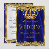 Royal Blue Navy Wedding Gold Crown 3 Kaart (Voorkant / Achterkant)