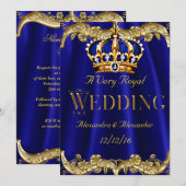 Royal Blue Navy Wedding Gold Crown Kaart (Voorkant / Achterkant)