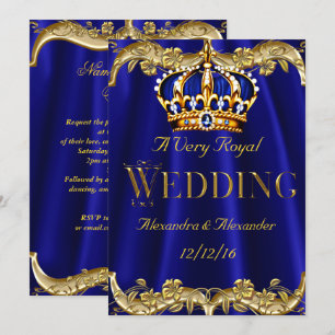 Royal Blue Navy Wedding Gold Crown Kaart