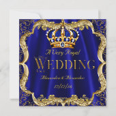 Royal Blue Navy Wedding Gold Crown Kaart (Voorkant)