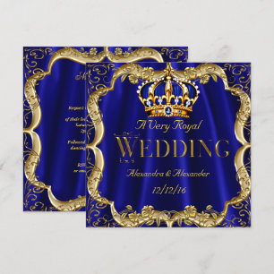 Royal Blue Navy Wedding Gold Crown Kaart