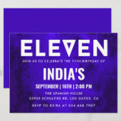 Royal Blue Neon 11e verjaardag Kaart (Voorkant / Achterkant)