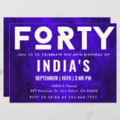 Royal Blue Neon 40e verjaardag Kaart (Voorkant / Achterkant)