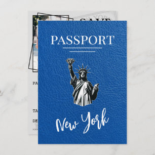 Royal Blue New York City Passport Bewaar de datum Save The Date