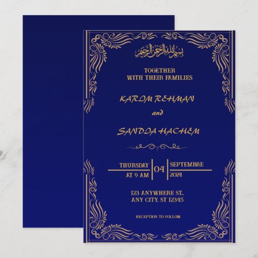 Royal Blue Nikah islamitische islamitische bruilof Kaart (Voorkant / Achterkant)