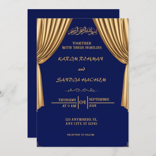 Royal Blue Nikah islamitische islamitische bruilof Kaart (Voorkant / Achterkant)
