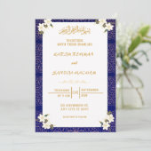 Royal Blue Nikah islamitische islamitische bruilof Kaart (Staand voorkant)