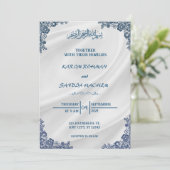 Royal Blue Nikah islamitische islamitische bruilof Kaart (Staand voorkant)