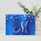 Royal Blue Ombre Folie Rhinestone Confetti Monogra Bedankkaart (Staand voorkant)