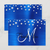 Royal Blue Ombre Folie Rhinestone Confetti Monogra Bedankkaart (Voorkant / Achterkant)